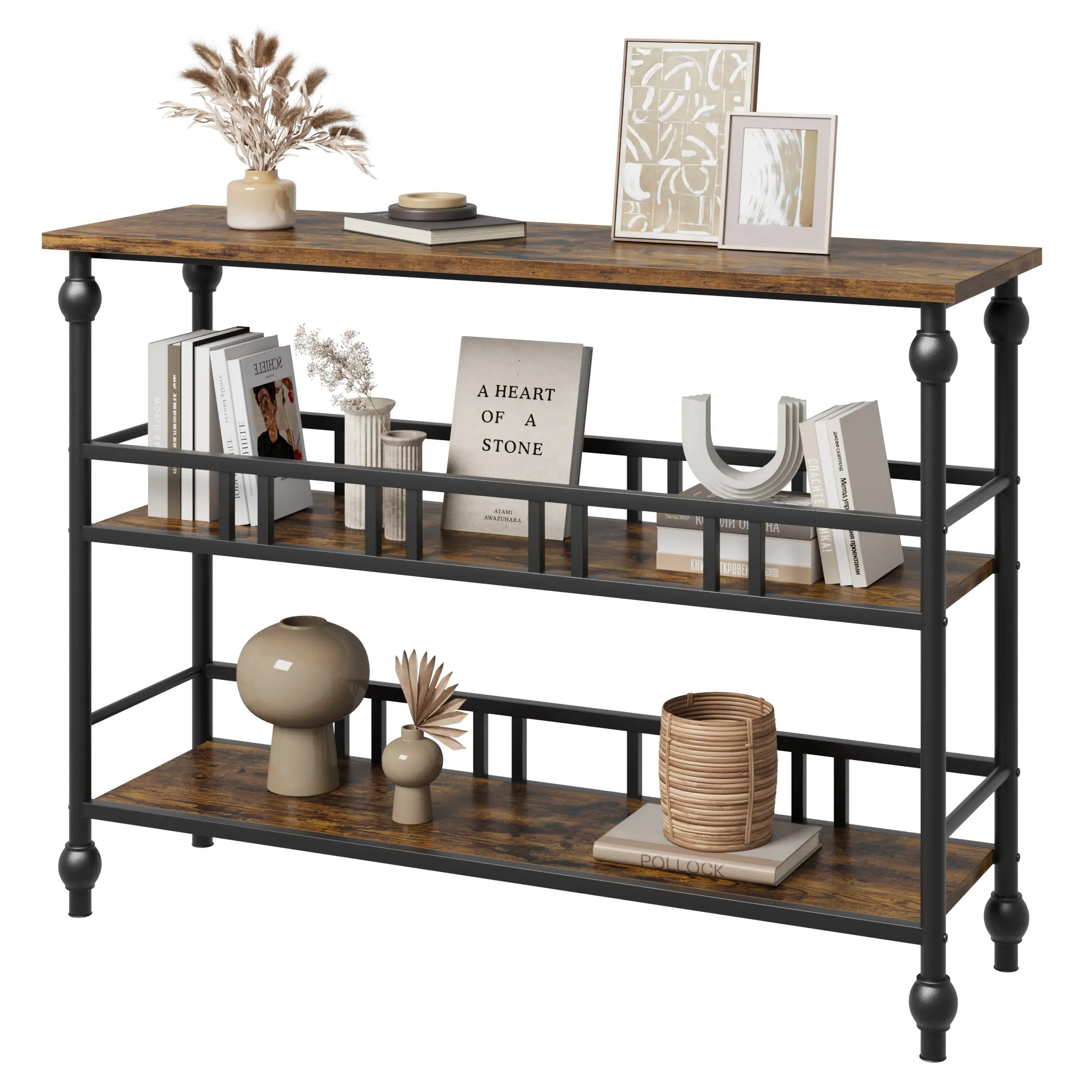 Slim Console Table with Storage Shelves - Narrow Sofa Side Table for Living Room, Hallway, Bedroom - Modern Design Fits Behind Couch or Small Spaces - Gray or Brown