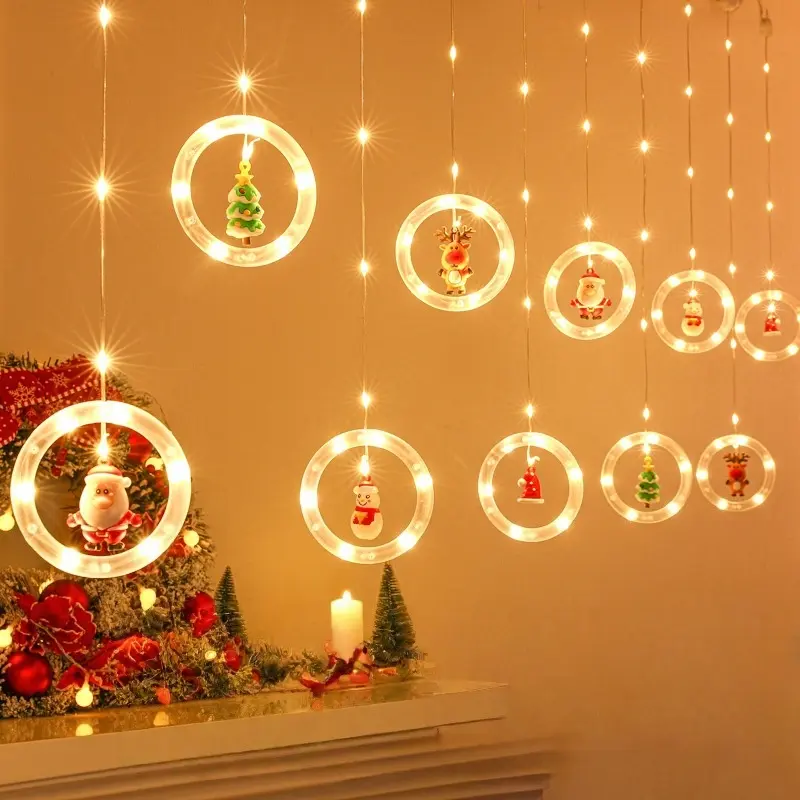 1 Piece 10 LED Christmas Curtain Lights, Santa Claus Cartoon Model Indoor Room Decoration Window Holiday Decor, Christmas Decorations, Home Bedroom Festive Lighting