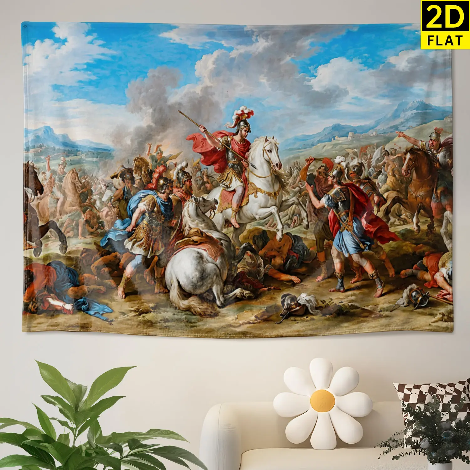 Alexander the Great Historical Battle Scene Wall tapestry, Large size Printed Horizontal Tapestry blanket, Polyester Fabric Wall Hanging for living room, bedroom, No Installation Required, Indoor, Outdoor, Gift for Family and Friends