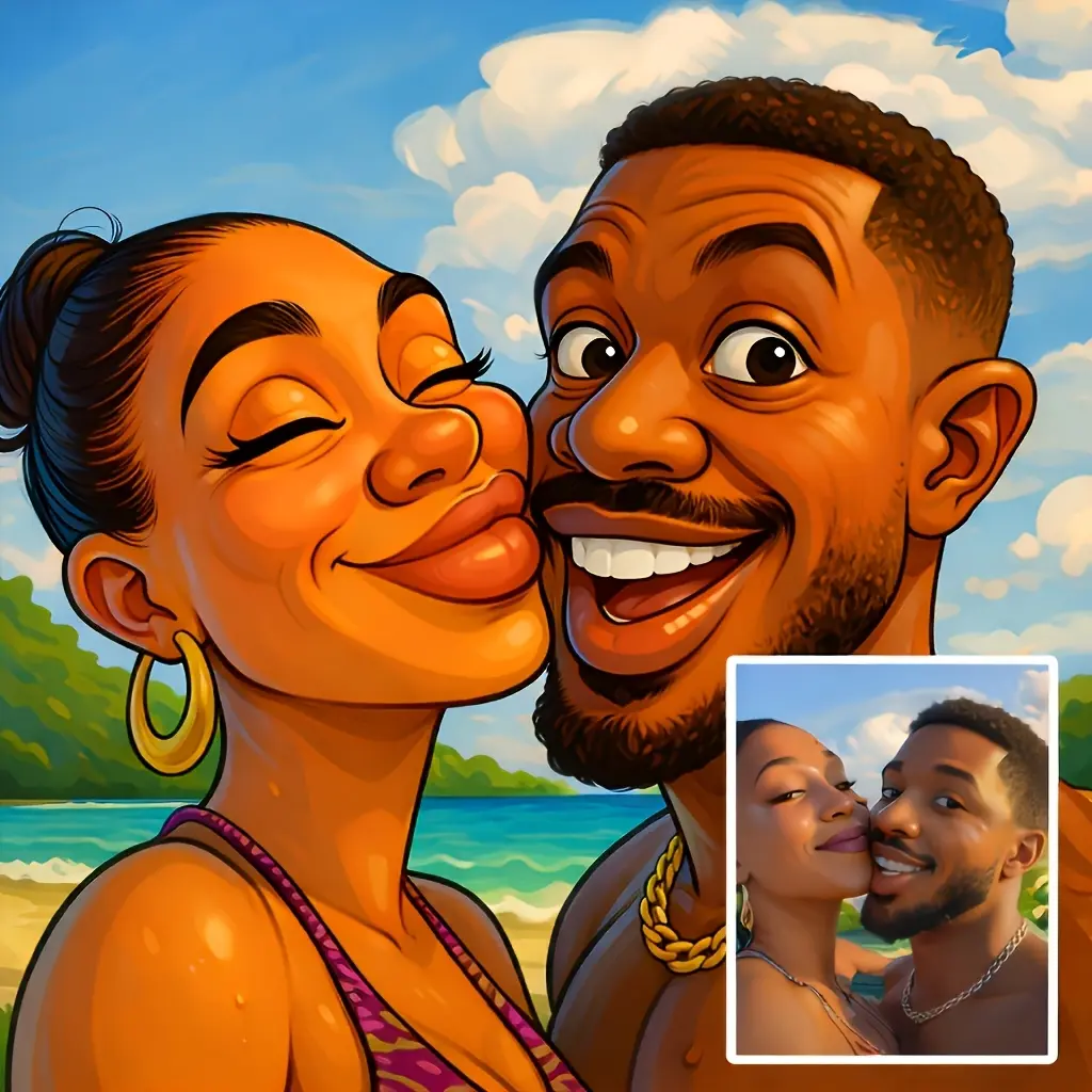 2D Flat, Custom Couple Cartoon Portrait Canvas Wall Art, Funny Personalized Photo Gift