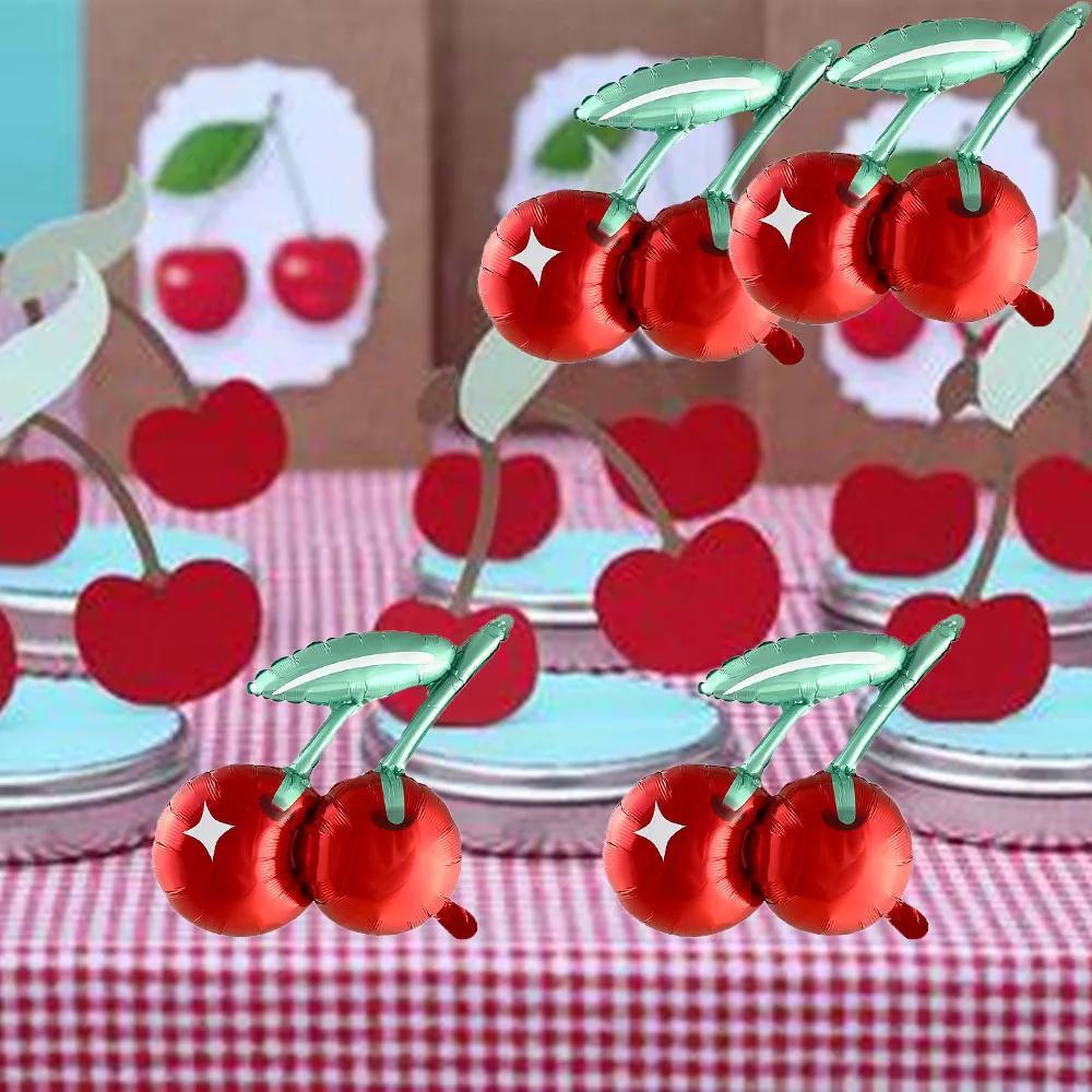 2/4/5/6pcs Cherry Aluminum Film Balloon Fruit Theme Sweet Girl lovely Cherry Birthday Party Valentine Scene Decoration Balloon