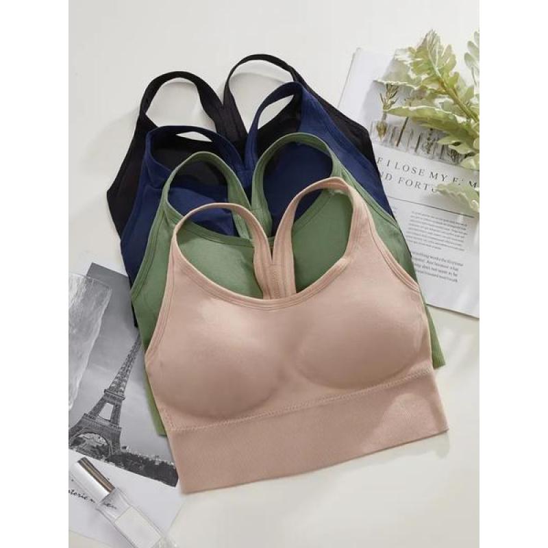 Women's Solid Wireless Bralette Comfortable Breathable Backless for Sports and Daily Wear Medium Support Lingerie All Seasons Strappy Sports Bras