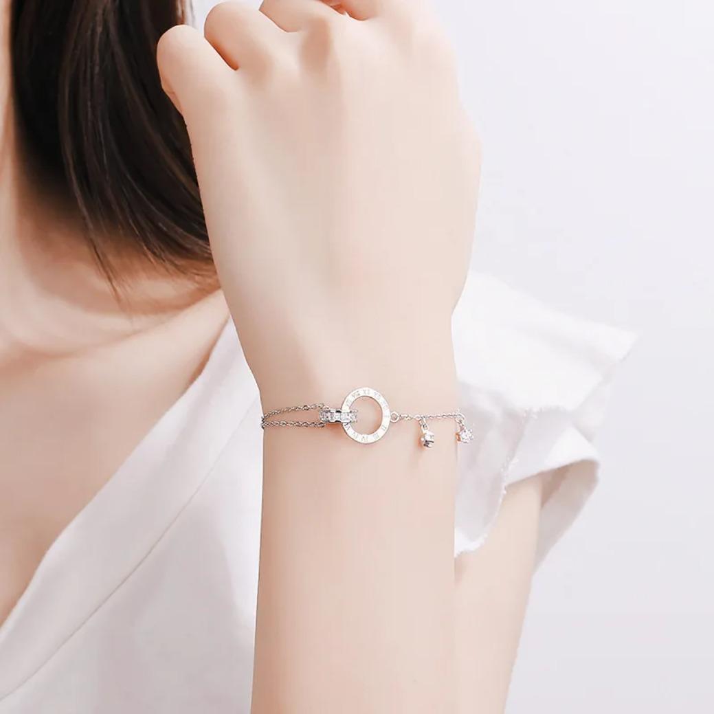 S925 Sterling Silver Roman Numeral Bracelet for Women Double Layer Retro Luxury Jewelry Gift for Girls