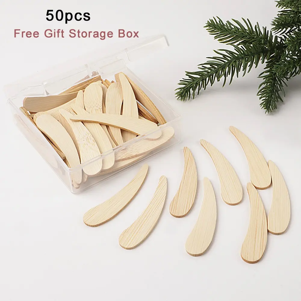 50pcs Bamboo Face Mask Scraper, Free Gift Storage Box, Multi-Functional Cosmetic Mixing Spoon, Cream & Lotion Sampling Scoop, Bamboo Skincare Tool