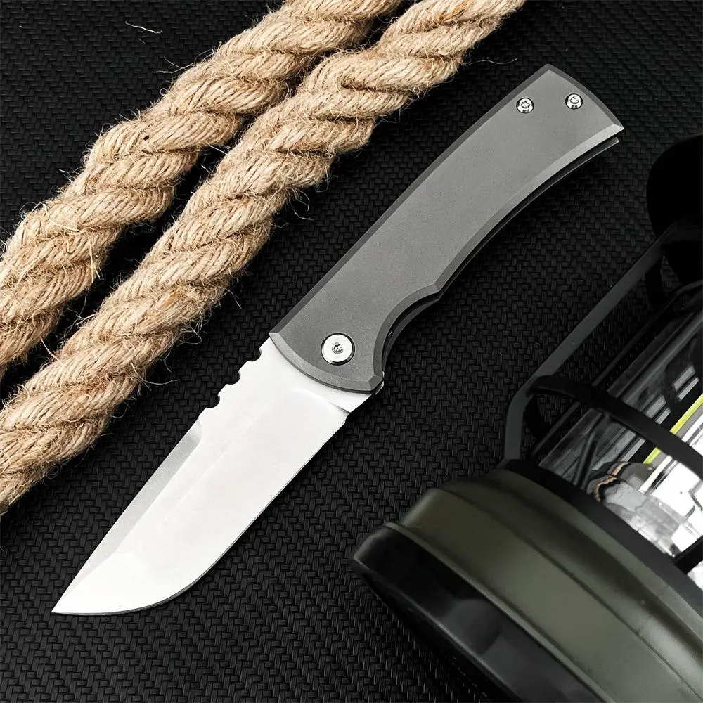 Smooth Ball Bearing Action Flip Pocket Folding Knife M390 Steel Blade, Titanium Alloy Handle, Portable Skull Back Clip Utility Tool for Camping Fishing Hiking Daily Carry