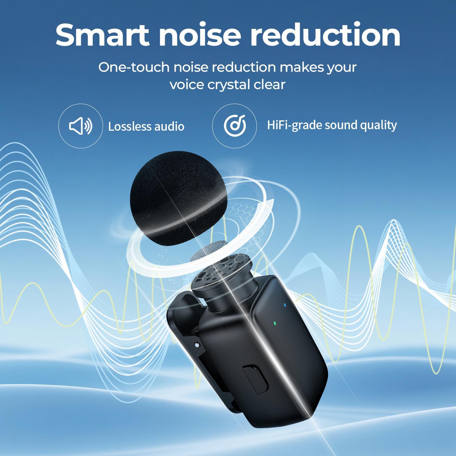 Professional Wireless Lavalier Microphone Lapel Mic with AI Voice Changing Mode, Smart Noise Cancellation - Portable Charging Case - For iPhone & Android phone, - Grade Sound for TikTok, YouTube, Vlog, Interview, Podcast