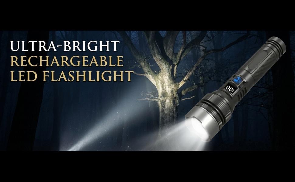 Rechargeable Flashlights High Lumens,LED Rechargeable Flash Light, Zoomable IPX7 Waterproof, 2-in-1 High Lumens, Power Bank and Digital Display, for Outdoor,Camping,Emergency Multi-Scenario(1pcs)