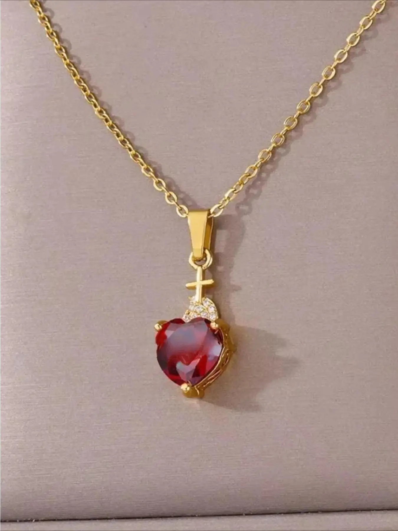 Vintage Heart Cross Pendant Necklace with Zircon, Fashionable Elegant Women's Jewelry, Perfect Valentine's Day Gift, Heart Shaped Necklace, Heart Design Necklace, Love Heart Necklace