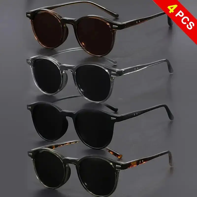 Unisex 4-Pair TR90 Nylon Tinted Polarized Sunglasses - Korean-American Style, Small Oval Full-Rim, Lightweight Eyewear, Sunglasses for Women, Driving Gifts, Korean-Amer.