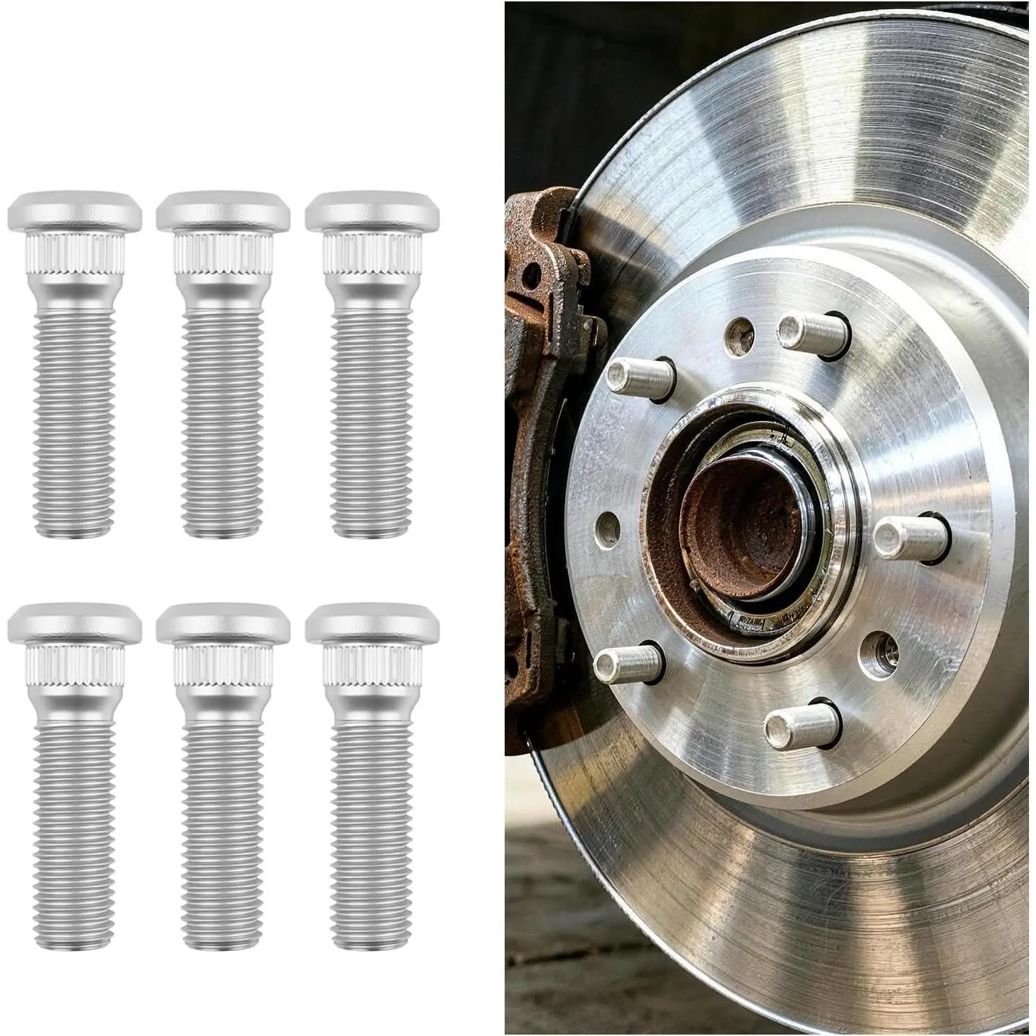 6PCS 1/2-20 UNF Trailer Wheel Studs, 12.9 Grade Wheel Lug Studs 2000-7000 Lb Load, 0.73" Head 0.56" Spline 2.11" Length, Compatible with Trailer Axles