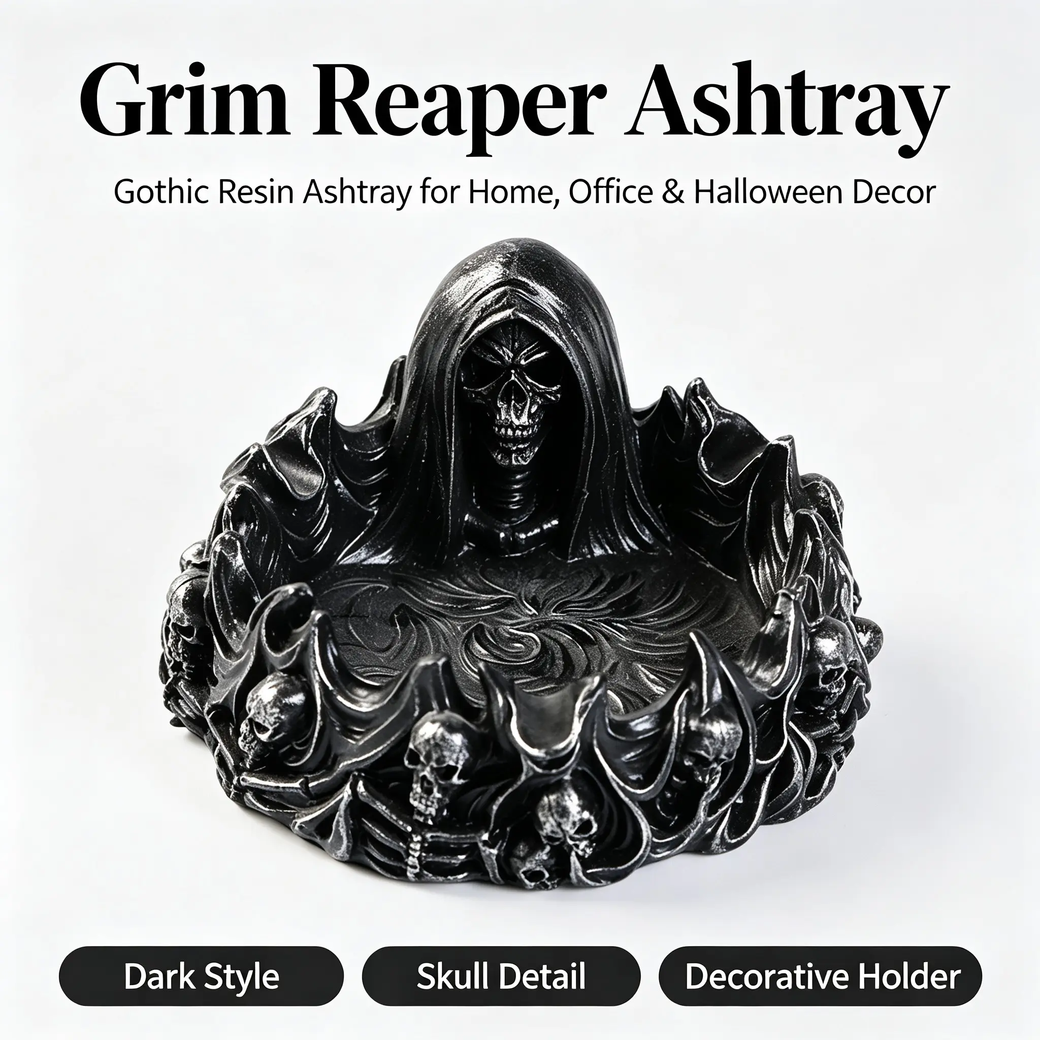 Grim Reaper Style Resin Ashtray, High-End Art Smoking Accessory, Durable Halloween Decor for Bar, Living Room, Bedroom, Garden, Home Office