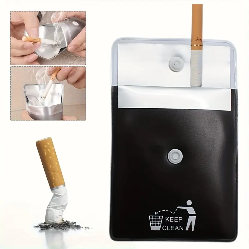 [Secure Lid Ash Pouch] 1Portable Fireproof Odorless Ashtray - Compact Square Plastic Cigarette Ash Pouch with Secure Lid, No Electricity Needed for Travel, Camping, Outdoor Use - Durable & Easy-Clean Design, Ashtray for Outside, Travel