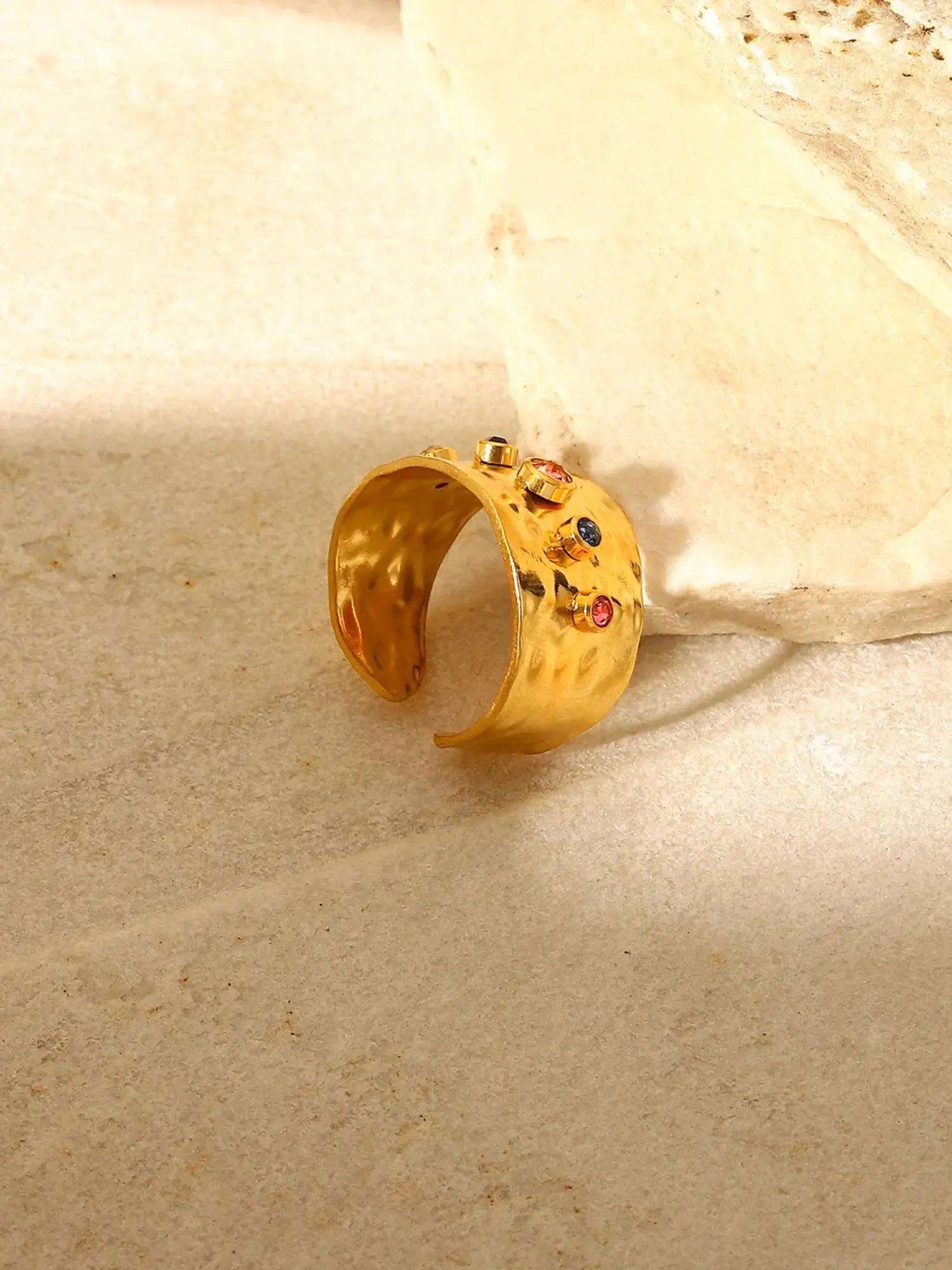 Vintage Wide Band Statement Ring with Cubic Zirconia Inlaid, Sparkling Zircon Inlay, Adjustable Open Ring for Women & Girls, Fashion Jewelry for Party, Daily Decor, Exquisite Jewelry for Birthday Gift, Rings for Women