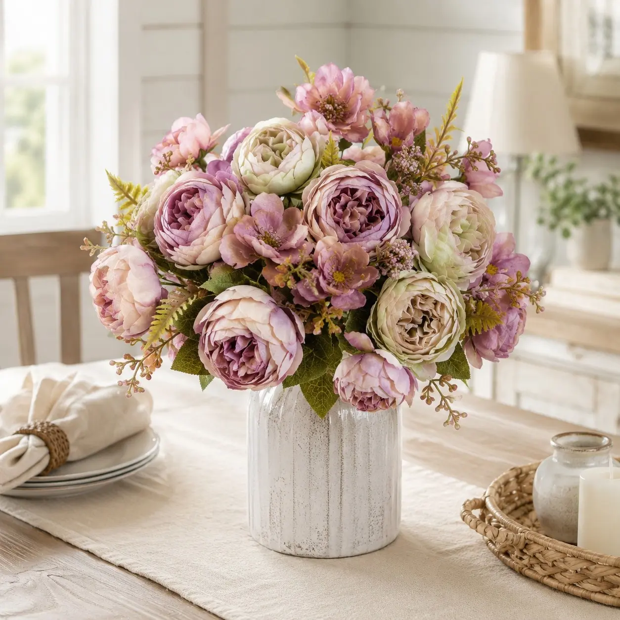Artificial Fake Flowers Plants Silk Flower Arrangements Wedding Bouquets Decorations Plastic Floral Table Centerpieces for Home Kitchen Garden Party Décor