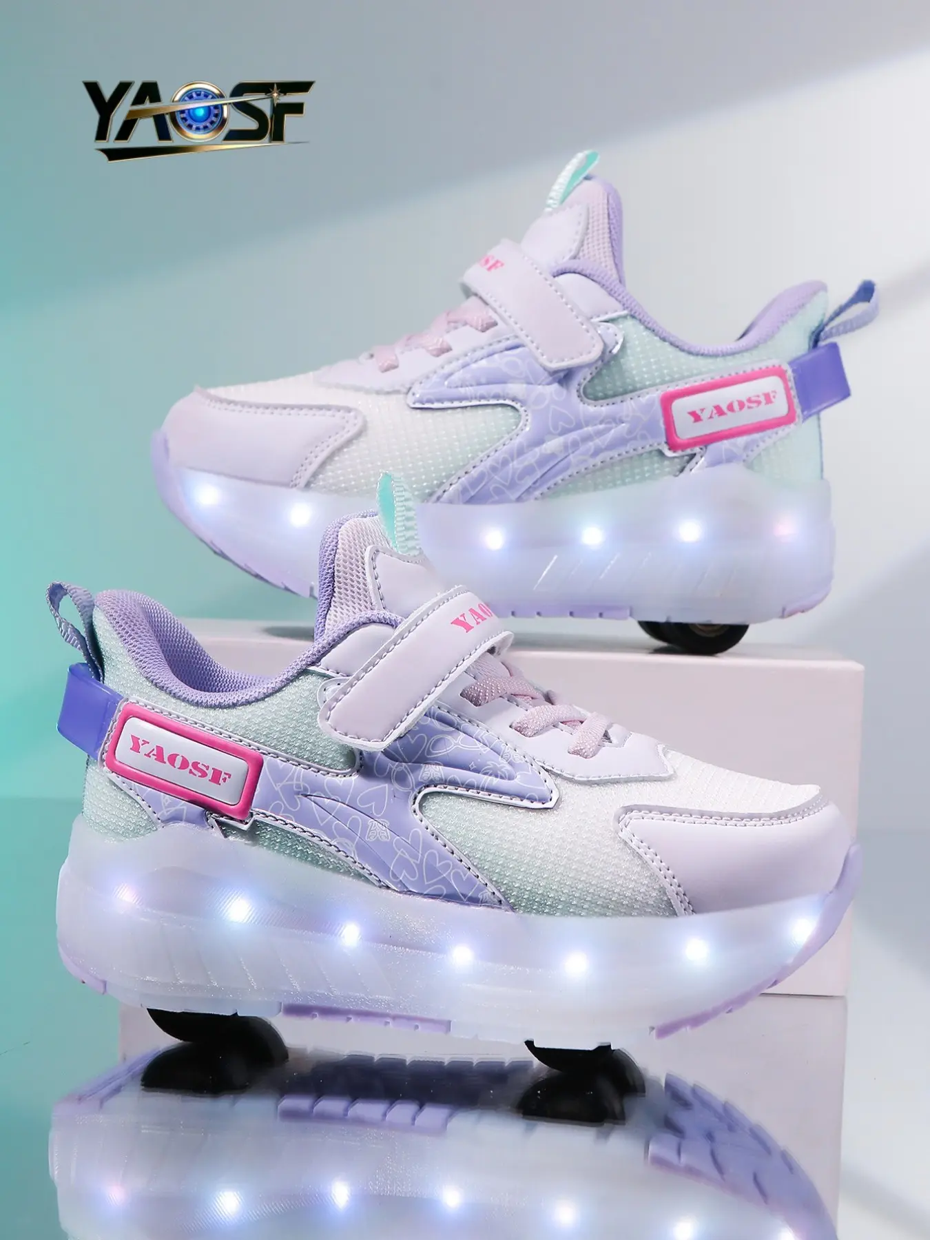Yaosf Detachable Four-Wheel Glowing Roller Skates, RGB LED Neon Light Band, Adjustable Lights, Kids & Teens, Outdoor Streetwear Shoes