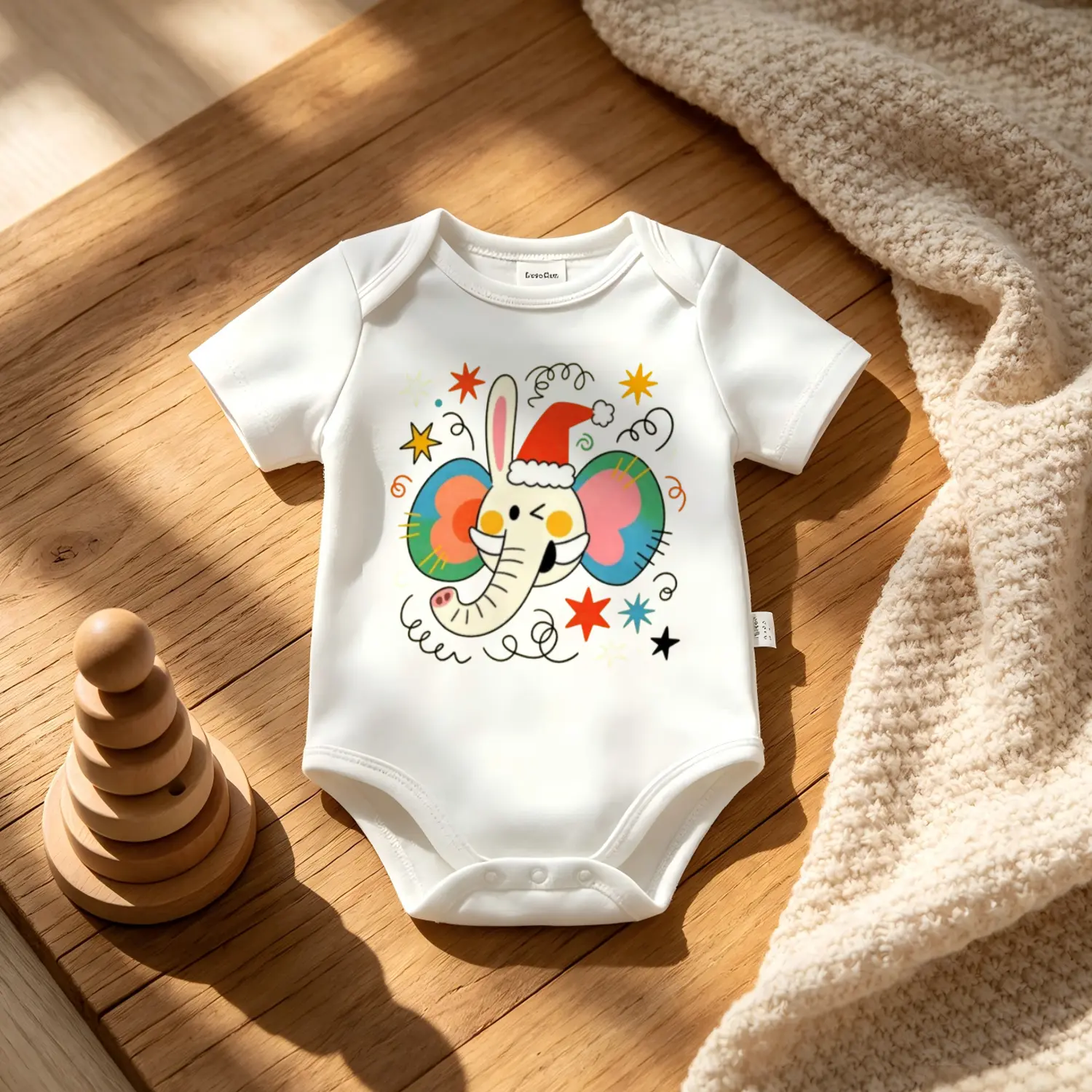 Cute Santa Elephant Rabbit Baby Onesie Soft Cotton Short Sleeve Christmas Bodysuit for Newborn Essentials and Holiday Gift