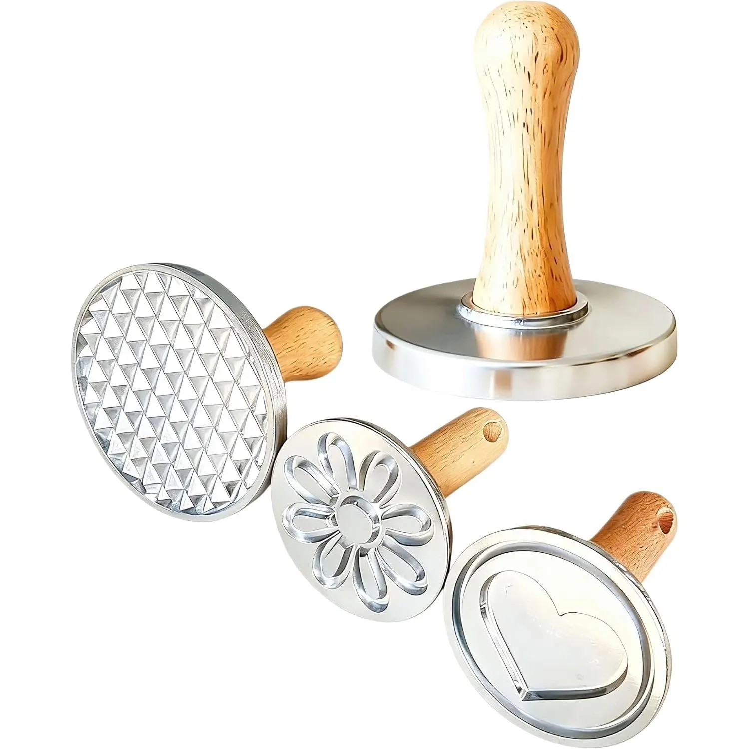3 count Cookie  Round Metal Cookie Press With  Tool Wooden Handle,Cookie  For Baking Cookies Hand-Press Biscuit Stamper DIY Baking Tool
