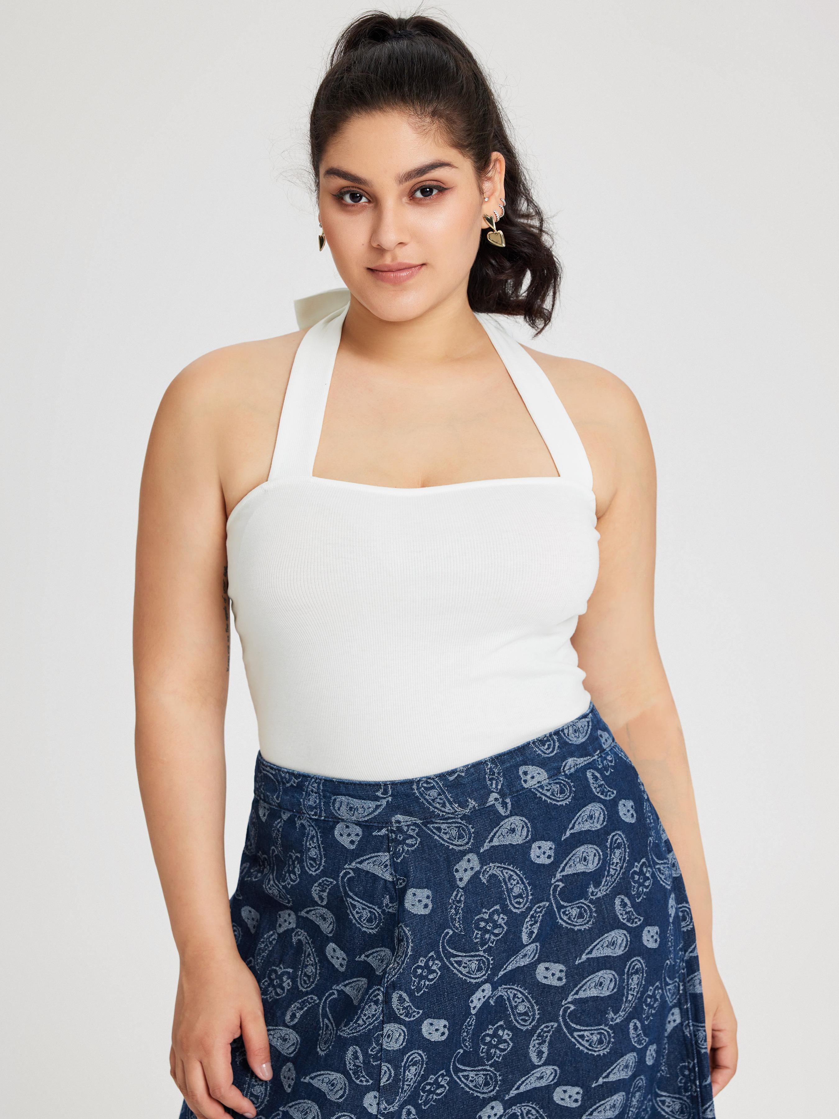 Cider [3 colors, size 2-26] Solid Halter Knotted Cami Crop Top
