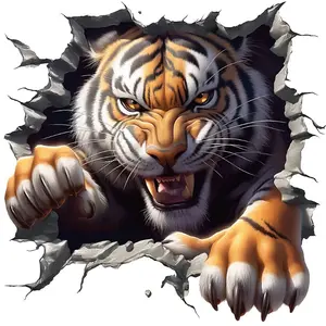 1pc 3D Tiger Printing Sticker, Self-adhesive, Waterproof, Scratch Resistant, Polished, Animal Themed, Disposable, Suitable for Cars, Laptops, Wood, Plastic, Glass and Fiber Surfaces -5.12 "x 5.12" Decoration