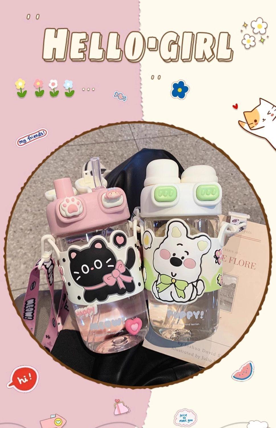 Cartoon Kawaii Kids Capybara Water Bottle With Straps and Straws One Cup for School and Festivals for Children Back To School