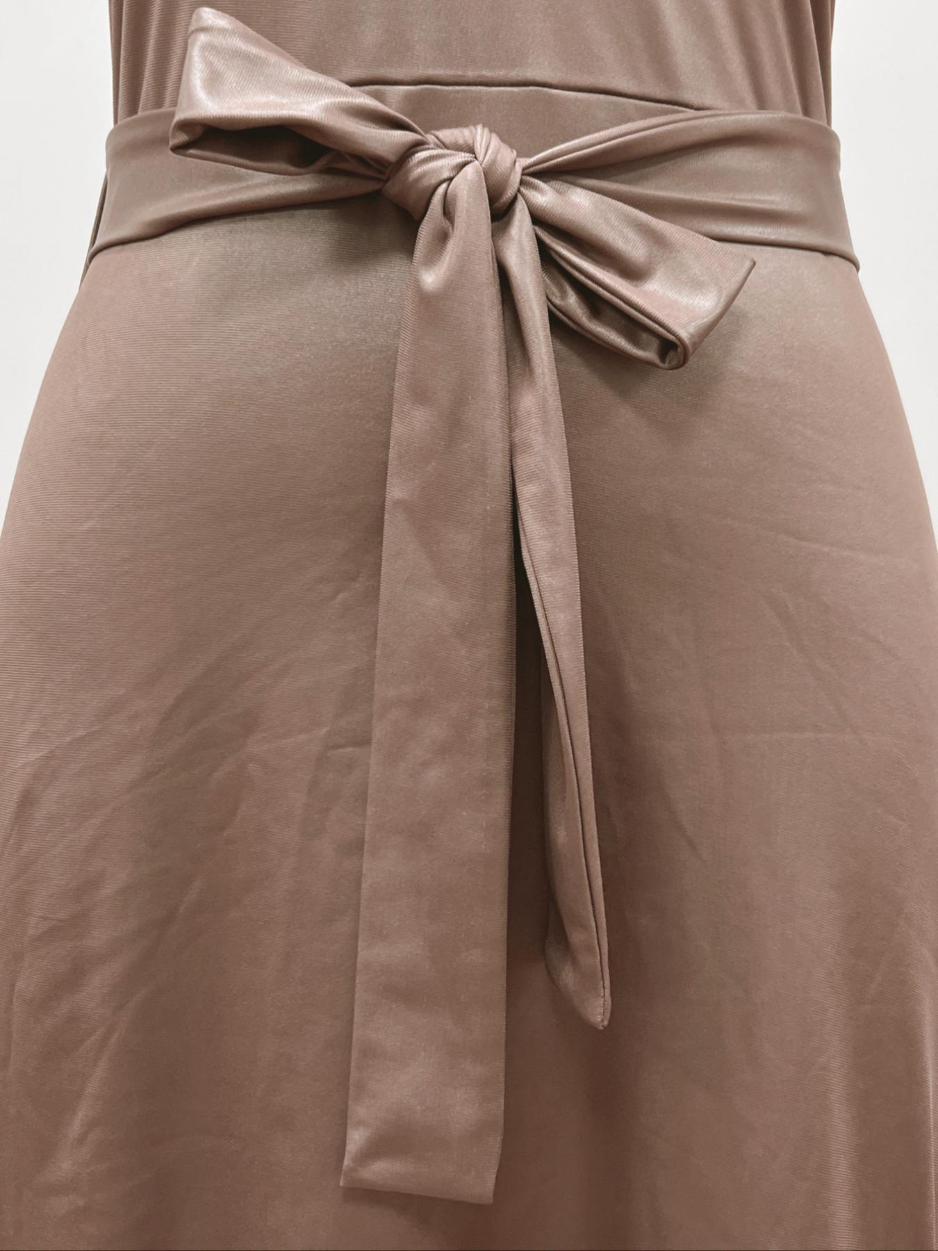 Women's Solid Color Mock Neck Dress, Chic Fashion Casual Side Split Sleeveless Dress for Daily Outdoor Wear, Women Dress for Summer