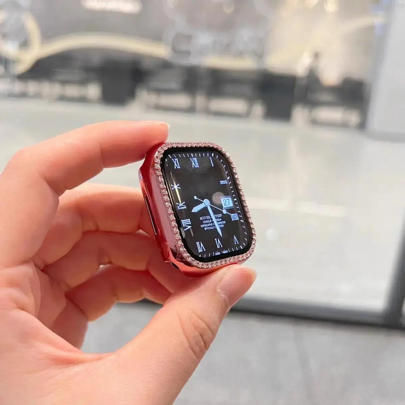 Apple Watch 2-in-1 Case with Rhinestone, Ultra-Thin Tempered Glass Screen Protector, Anti-Drop Protective Cover for Series SE/11/1–10 (38–46mm), Stylish Durable Design for Everyday & Spring Wear