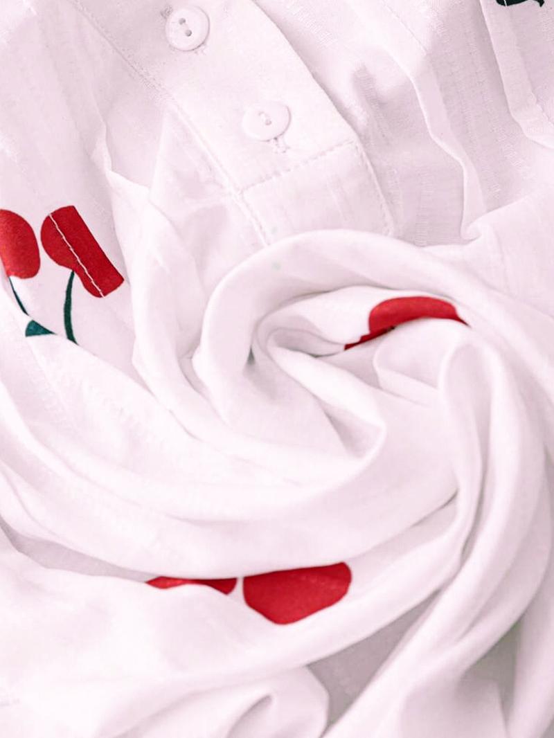 【Plus Size】 Cherry Print Blouse, Casual Short Sleeve Top for Summer, Women's Plus Clothing for Daily Wear