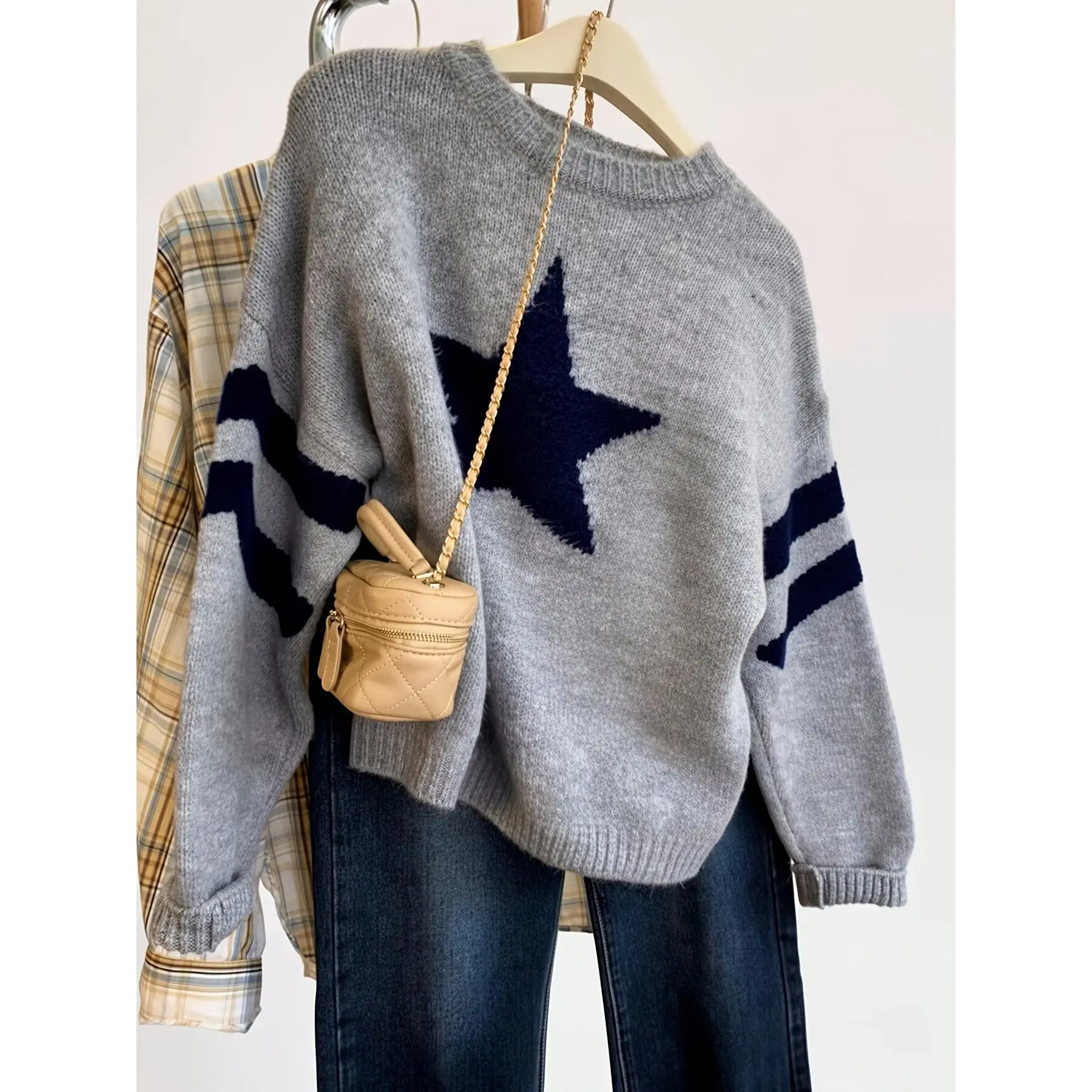 cardigans,roomy,raglan,coat,,drop,shoulder,fall,Cozy,Cashmere,Hooded,Embroidered,Bear,Collar,jumper,,Chunky,Batwing,loose,fit,sweaters,zn,wool,comfy,fashionable,autumn,clothing,midnight,scardigan,fashion,knitwear,cardigan,Tie,Back,Women'S Color Block Star
