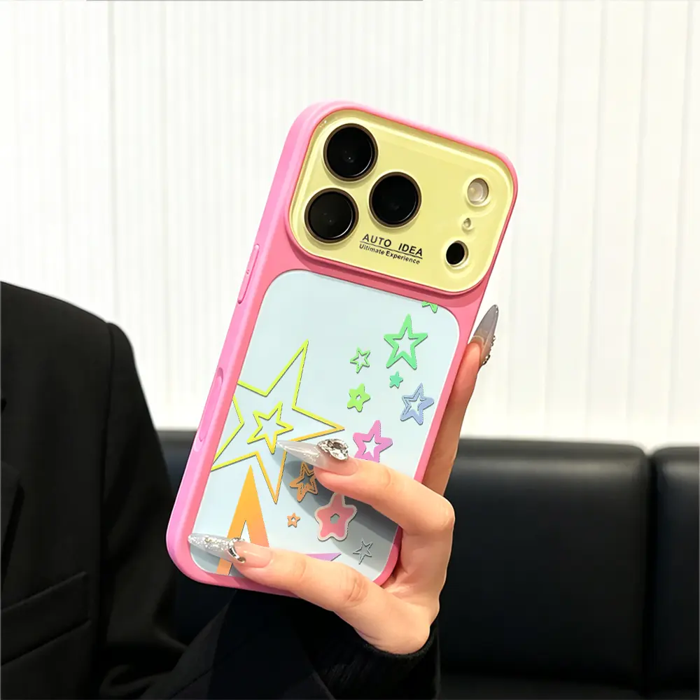 candy color vibrant neon stars aesthetic Phone Case for iPhone 17 Pro Max 17 Air 17Pro 16 15 14 13 12 11 Pro Max， perfect dreamy birthday valentine holiday gift for girls women stylish accessories high quality shockproof protective cover shell case