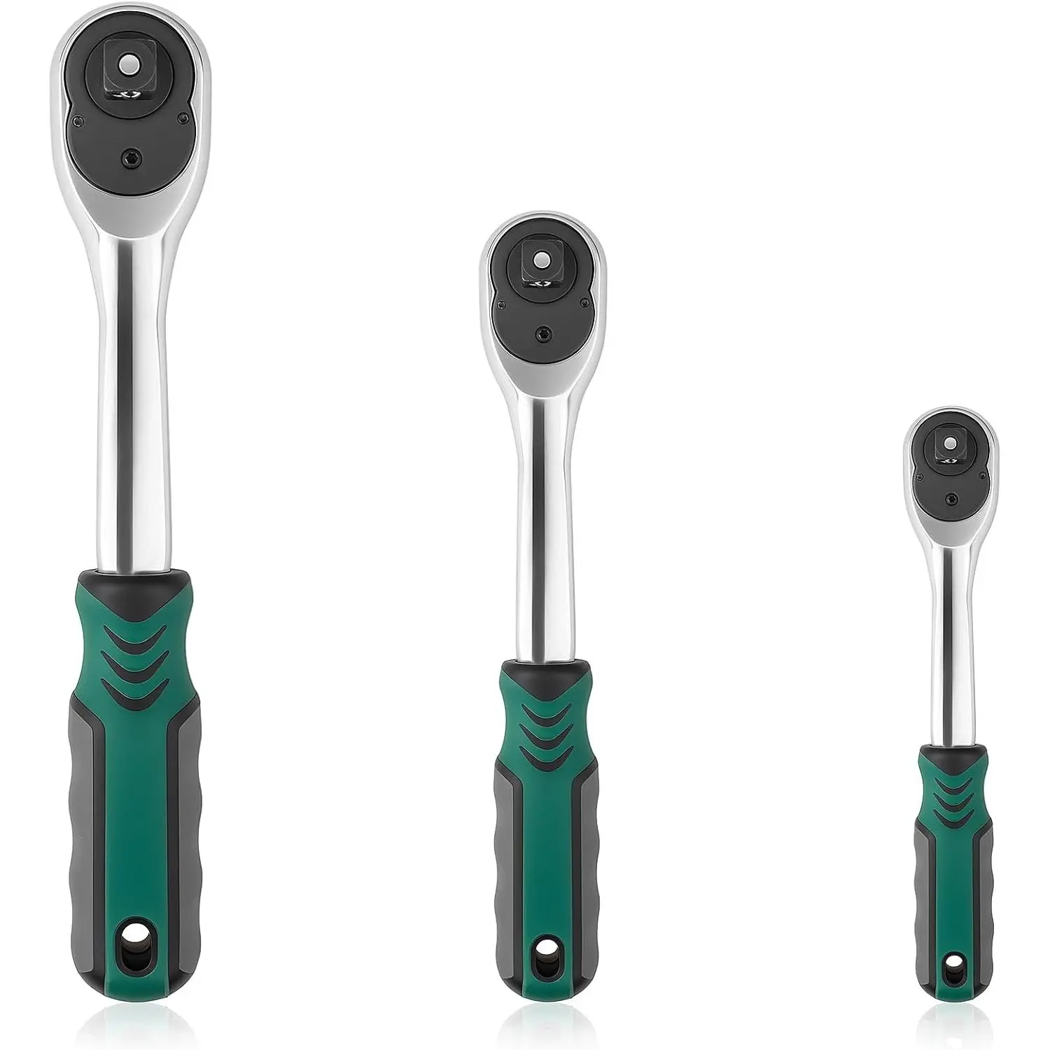 3 count Ratchet Wrench Set, 1/4" 3/8" 1/2" Drive Socket Wrenches | 72- Quick Release & Reversible, Full Polished Surface, Professional Hand Tools for Automotive Repair & Mechanic Use