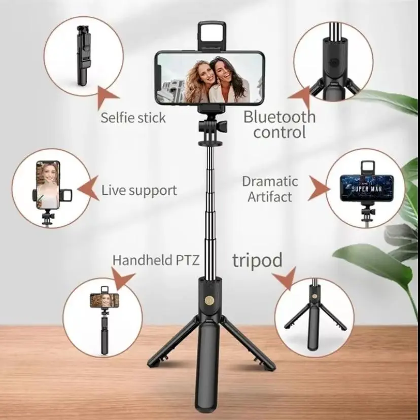 Selfie Stick Tripod,  Retractable Tripod foriPhone with Wireless Remote Control & Light,Portable Phone tripods for Photograph, LiveStreaming, Video Recording, Compatible with AllCellphones