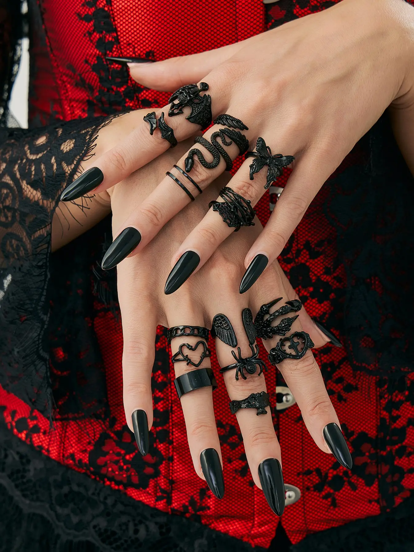 16 Pcs Dark Snake Butterfly Spider Multi-Element Open Ring Set, Punk Style Alloy Jewelry, Halloween Theme, Women's Streetwear Accessories
