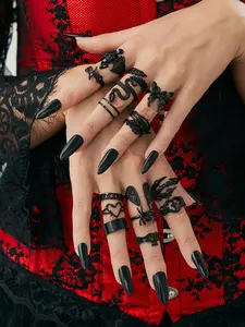 16 Pcs Dark Snake Butterfly Spider Multi-Element Open Ring Set, Punk Style Alloy Jewelry, Halloween Theme, Women's Streetwear Accessories