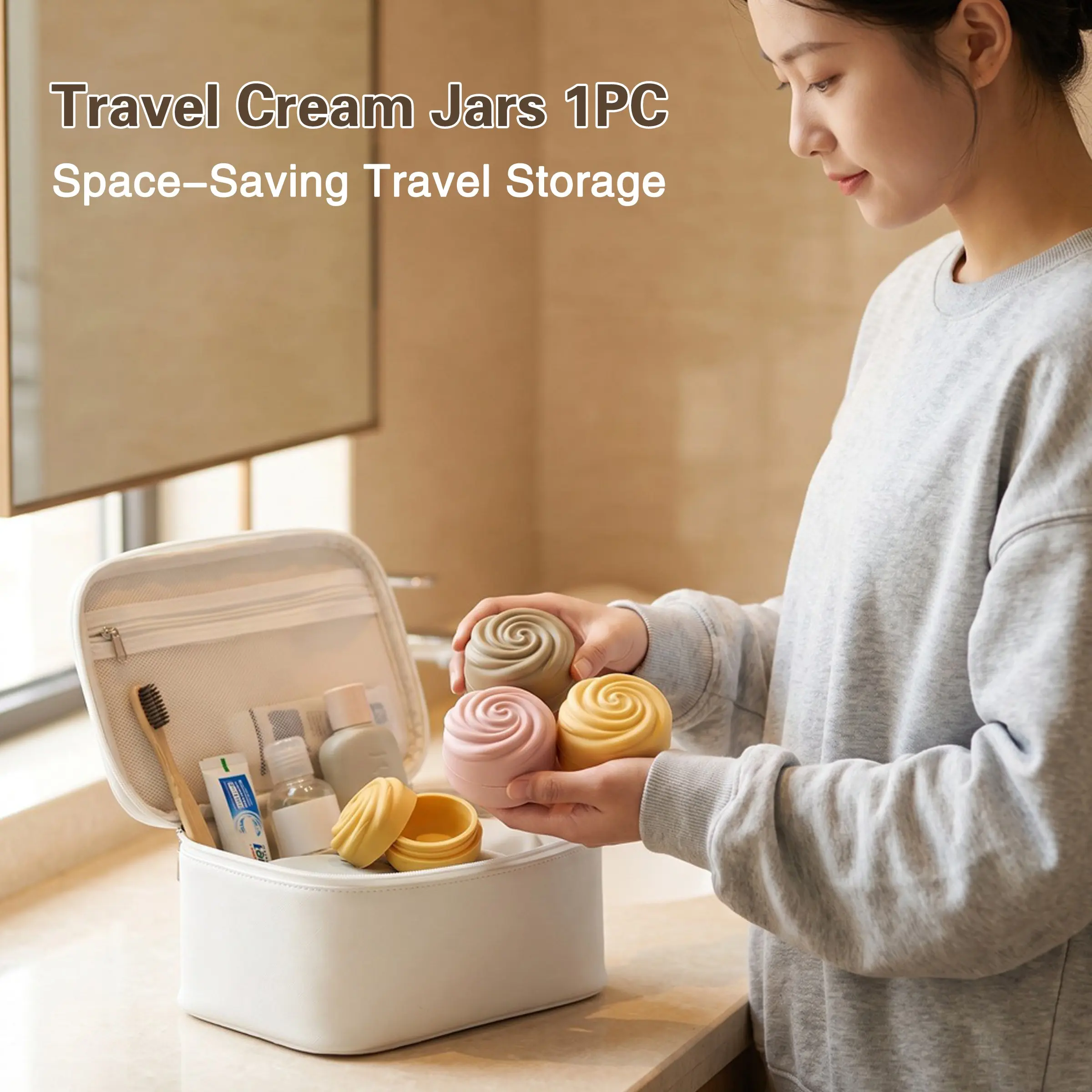 1pc Silicone Cream Jars Travel Size Containers, Silicone Travel Containers Leak Proof Refillable Travel Accessories, Easy To Clean, Portable Travel Essentials For Lotion Cosmetics Medicines And Jewelry, Travel Bottles For Toiletries