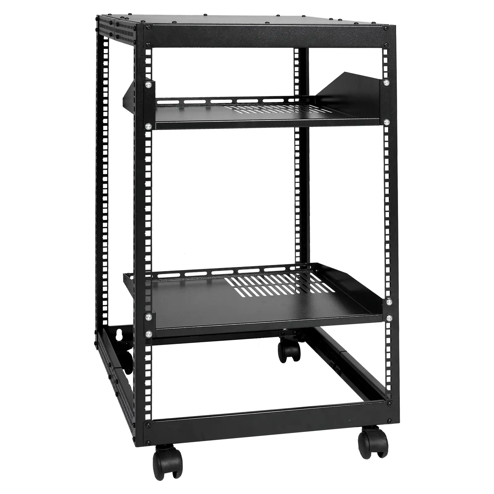 VEVOR 15U Open Frame Server Rack, 23-40 in Adjustable Depth, Free Standing or Wall Mount Network Server Rack, 4 Post AV Rack with Casters, Holds All Your Networking IT Equipment AV Gear Router Modem