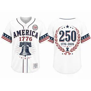 America 1776–2026 250 Years Patriotic Baseball Jersey for Men & Women, Lightweight Polyester Button Up Shirt with Liberty Bell Graphic Print, Flag Sleeve Stripes, 4th of July Independence Day Summer Streetwear Top