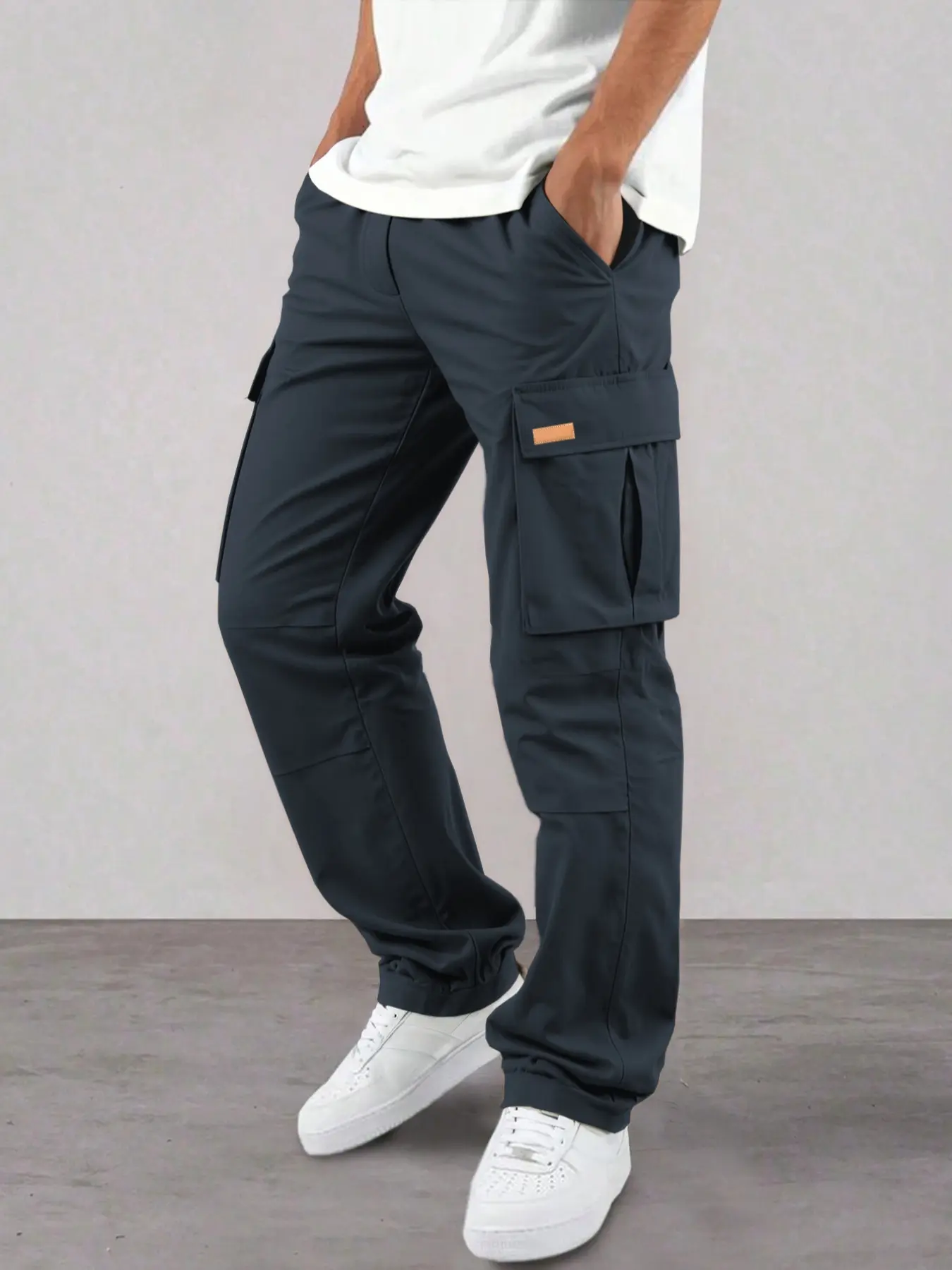 Men's Casual Cargo Pants, Wrinkled Design, Loose Fit Lightweight Sporty Style, Straight Leg Comfortable Daily Wear, All Purpose Pants