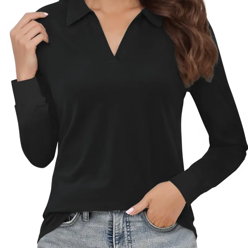 Women's Polo Collar Long Sleeve Top | Casual Collared Shirt | Preppy Fit | Everyday Wear