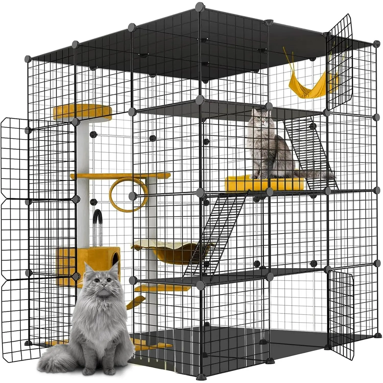 Detachable DIY Large Cat Cage Indoor Enclosure Metal Wire Playpen Kennel, Large Exercise Place Ideal for 1-4 Cats, Ferret, Chinchilla, Rabbit and Other Small Animals