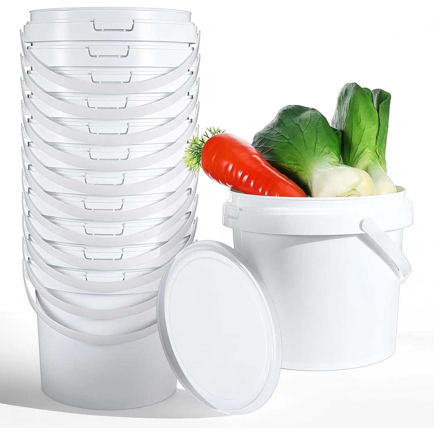 12 PCS Small Bucket with Lid, 5.1 Inch Plastic Buckets Mini Bucket| with Lid and Handle Food Safe Bucket Durable Food Storage Multipurpose for Fruits, Vegetables and Drawing Tools Storage-White