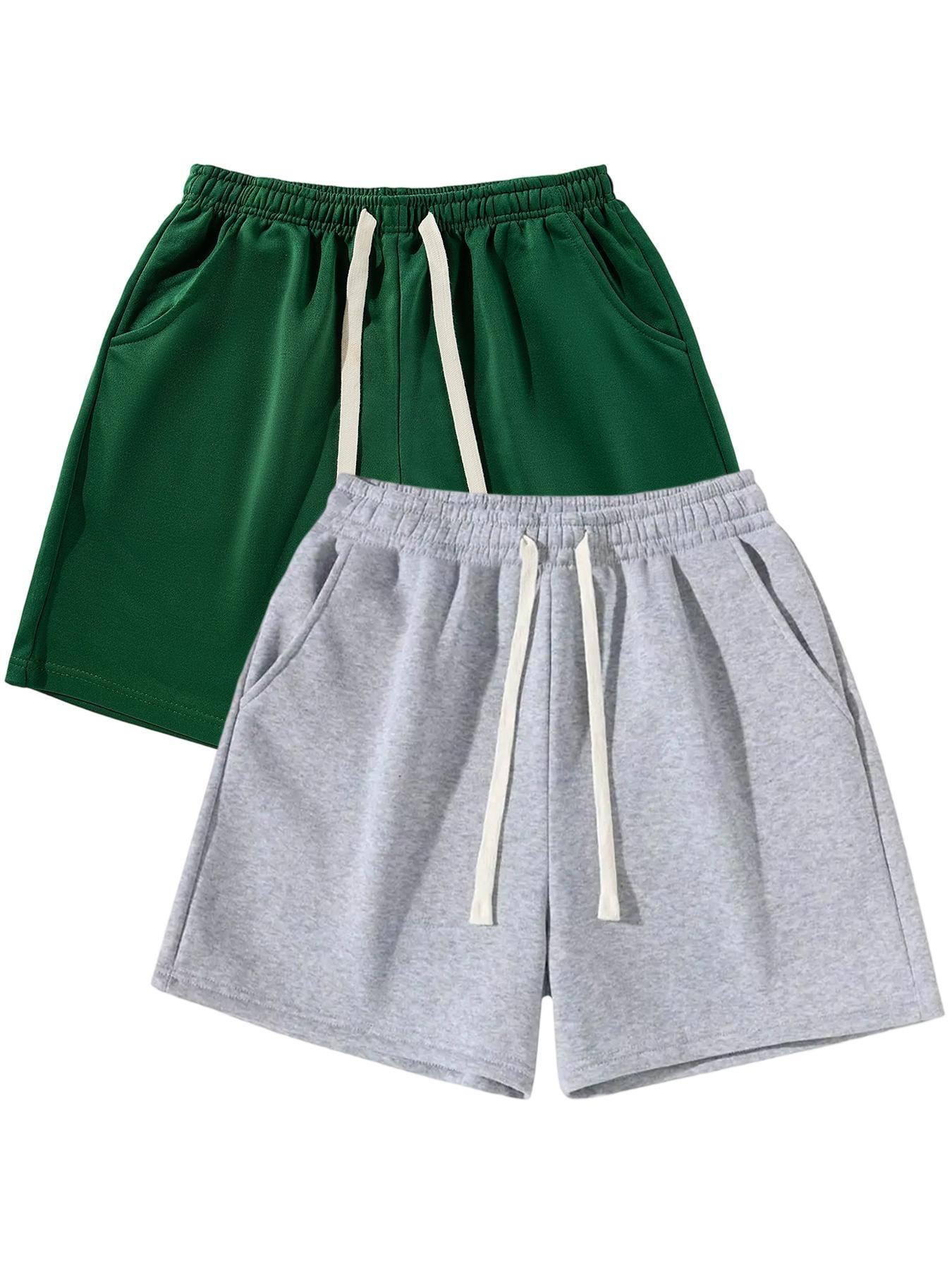 Men's Solid Plain Drawstring Waist Shorts, Casual Comfy Breathable Side Pocket Shorts for Summer, Men's Bottoms for Daily Wear