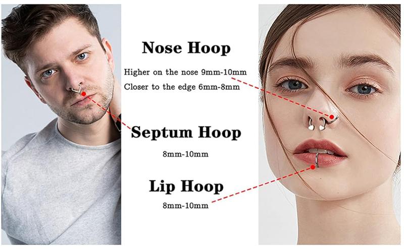 YADOCA 12pcs 16G Septum Rings for Women Men Hypoallergenic Surgical Steel Nose Piercings Jewelry Clicker Hinged Tragus Hoop Earrings CZ Love Nose Ring 8-10mm