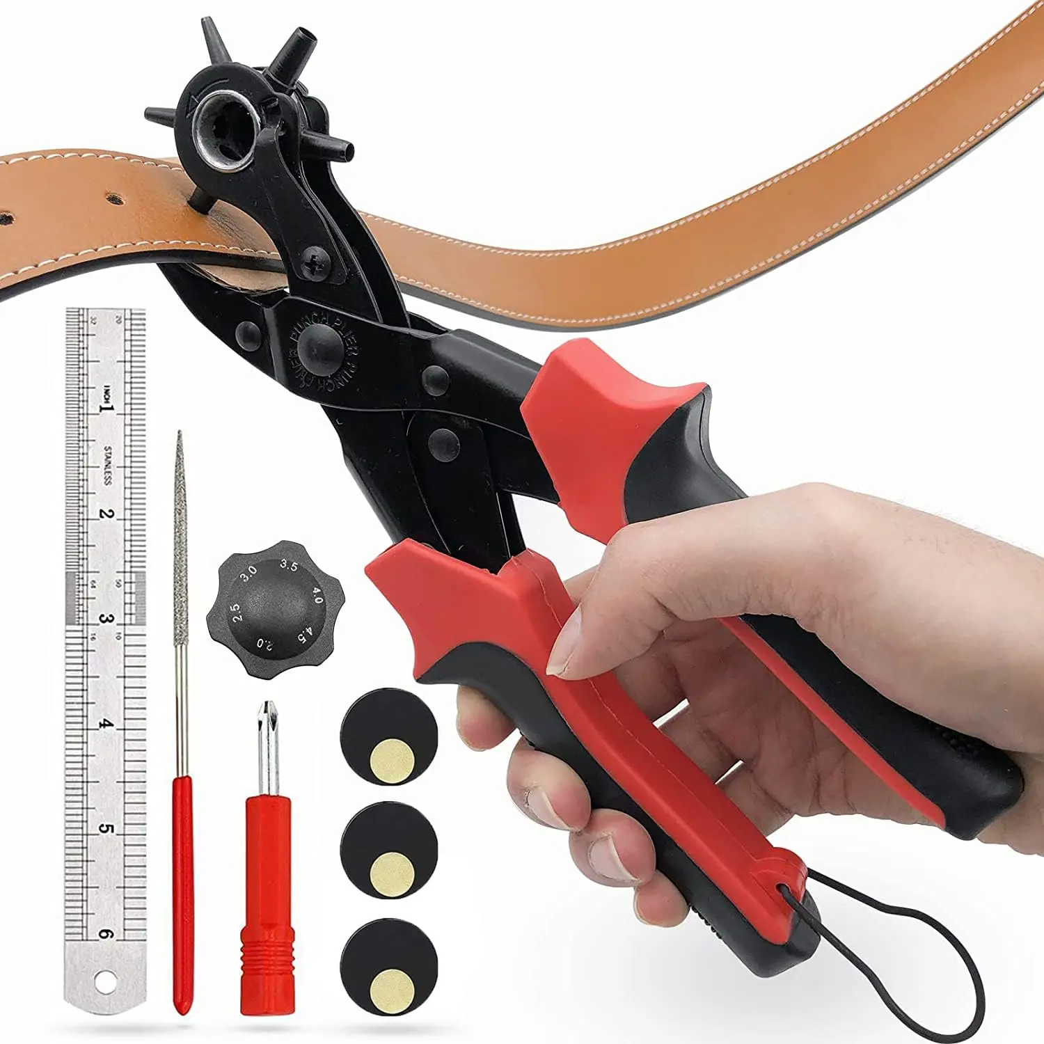 Leather Hole Punch,Belt Hole Puncher for Leather, Revolving Punch Plier Kit for Watches, Handbags, Punch Tool for Belts Diameter : 4.5/4 /3.5/3/2.5/2mm.