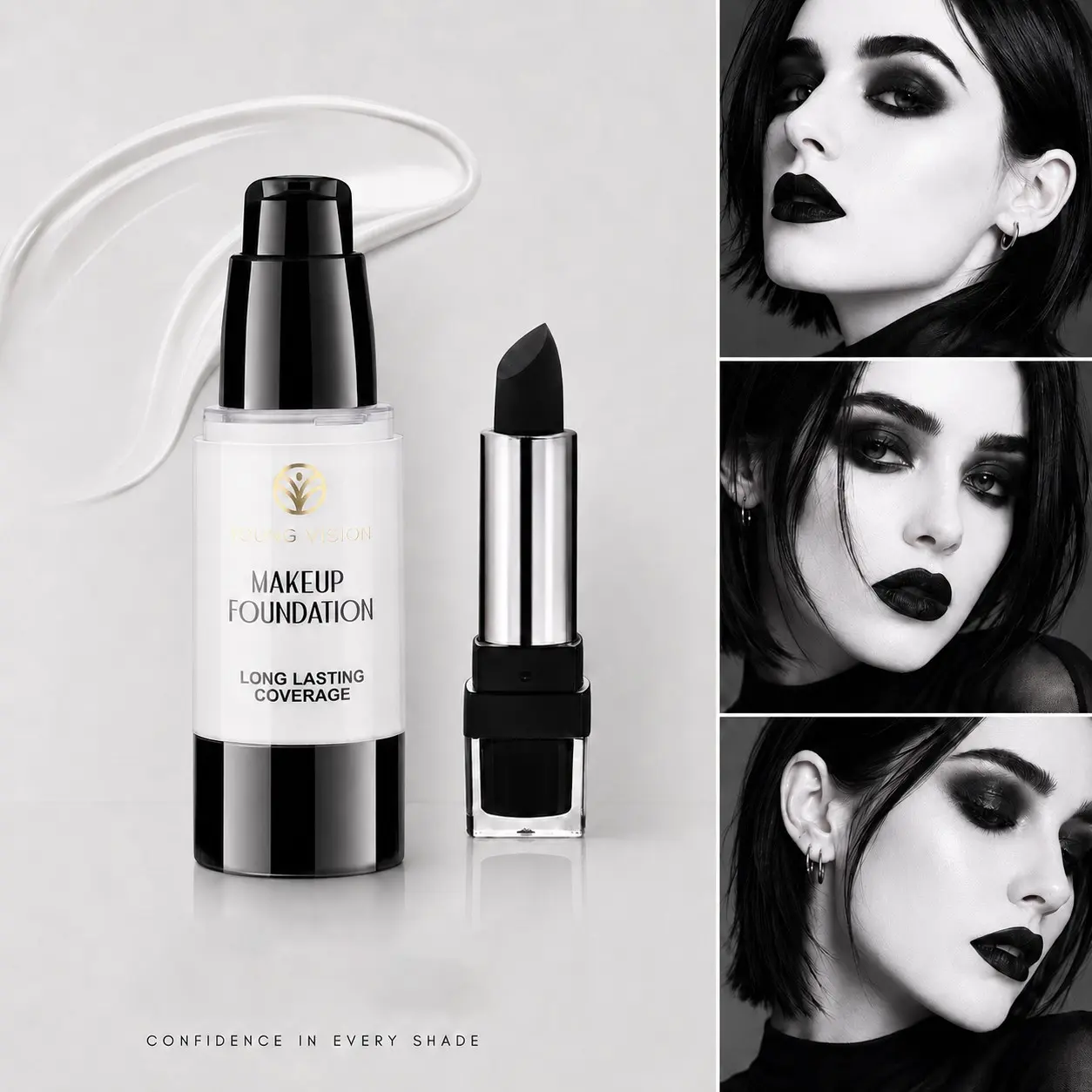 YOUNG VISION Creative Makeup Set, Pale Base Foundation, Matte Lipstick, Gothic Zombie Ghost Halloween Party Makeup