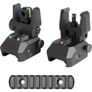 Flip Up Front and Rear Backup Fiber Optic Sights Black Polymer Sights with Green Red Fiber Optics