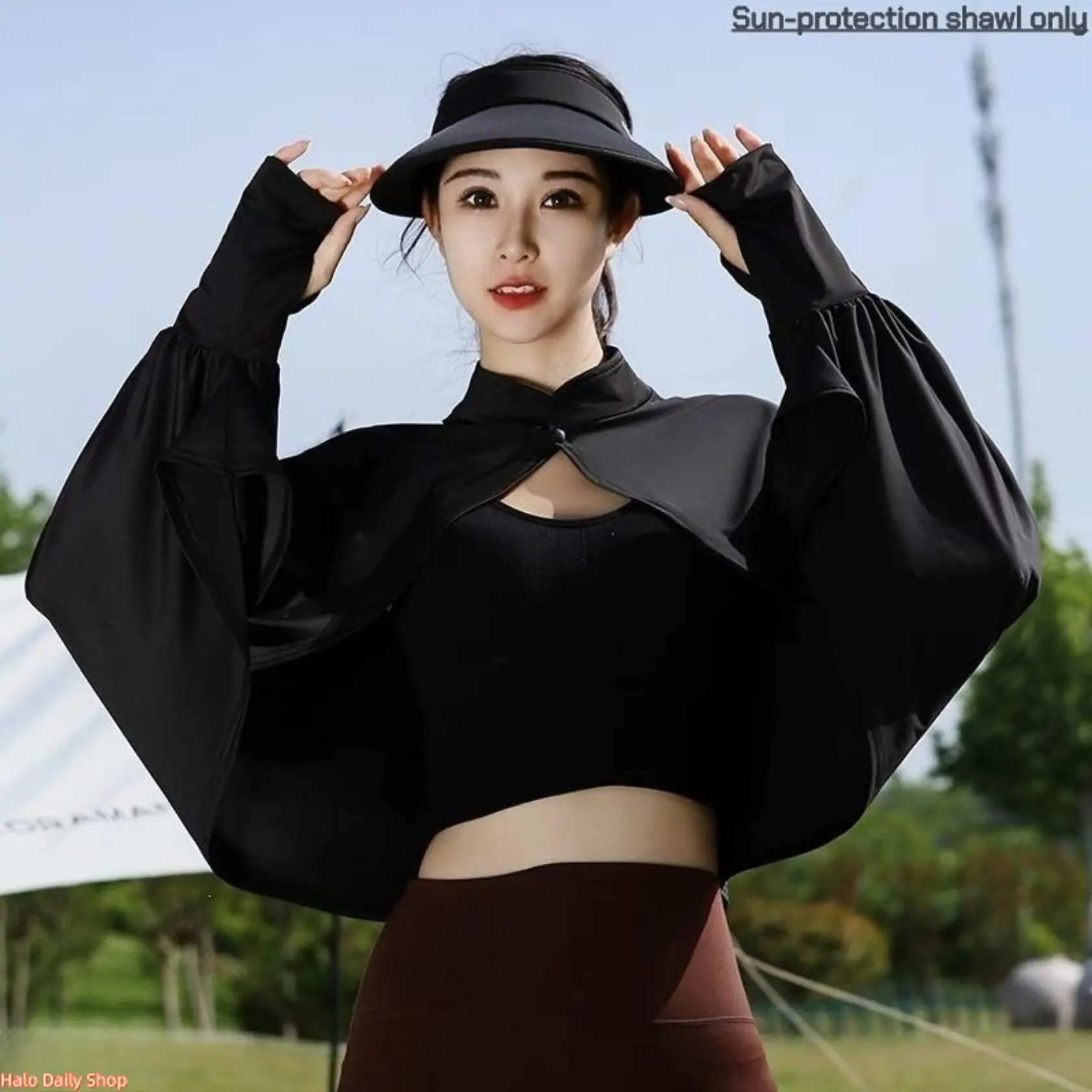 UPF 50+ Sun Protection Shawl, Ice Silk Breathable Sun Cape, Breathable Ice Silk Sun Protection Cape, Lightweight Sun Shawl with Finger Loops, Cooling Arm Cover for Women Ideal for Driving, Cycling, Hiking, Beach Trips, and All-Day Outdoor Activities