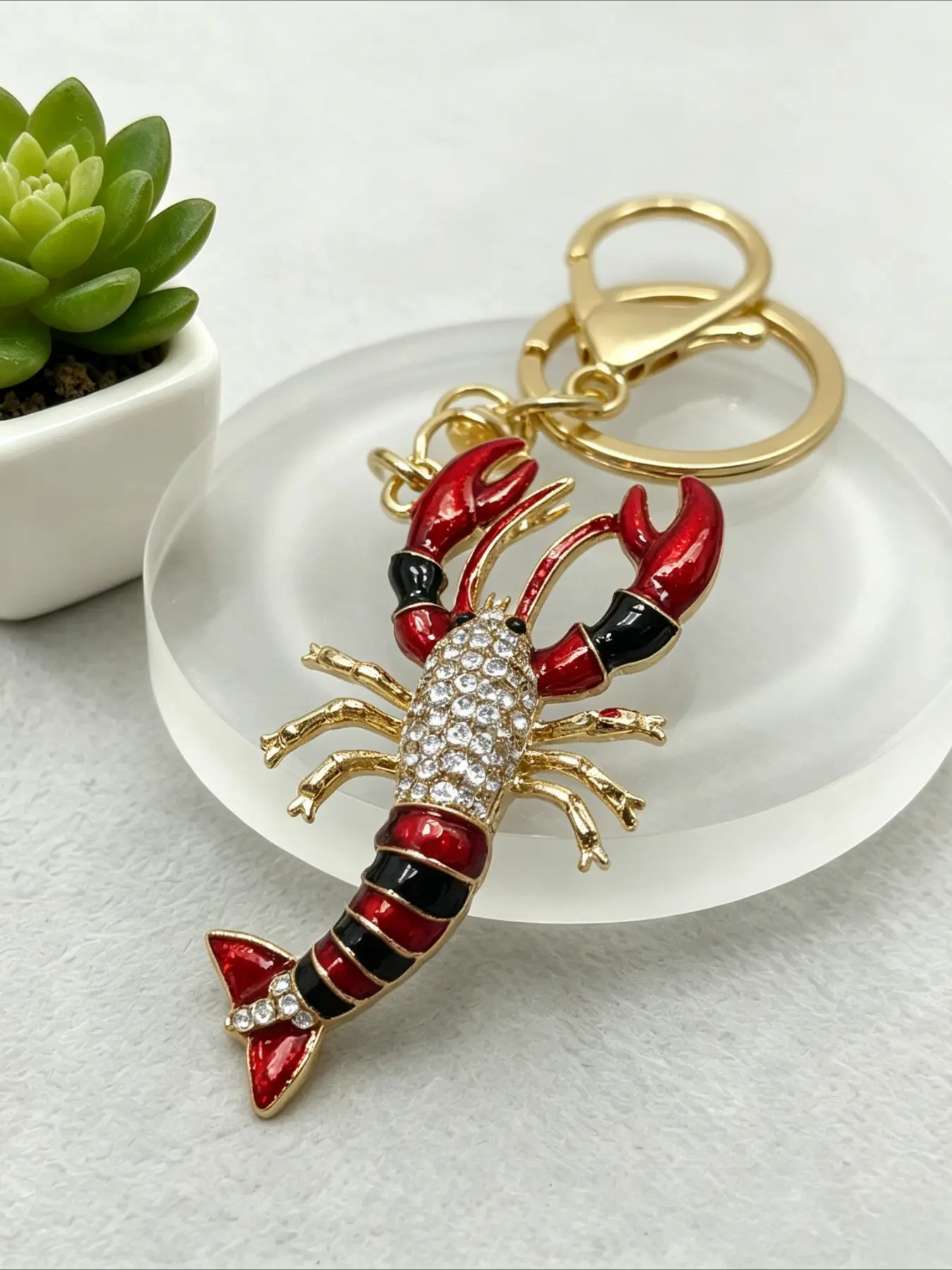 1PC Rhinestone Lobster Keychain Key Ring,Cute Ocean Animal Bag Charm Pendant,Backpack Accessory Gift for Her Beach Lovers, Keychain Charms, Animals Keychain Decor