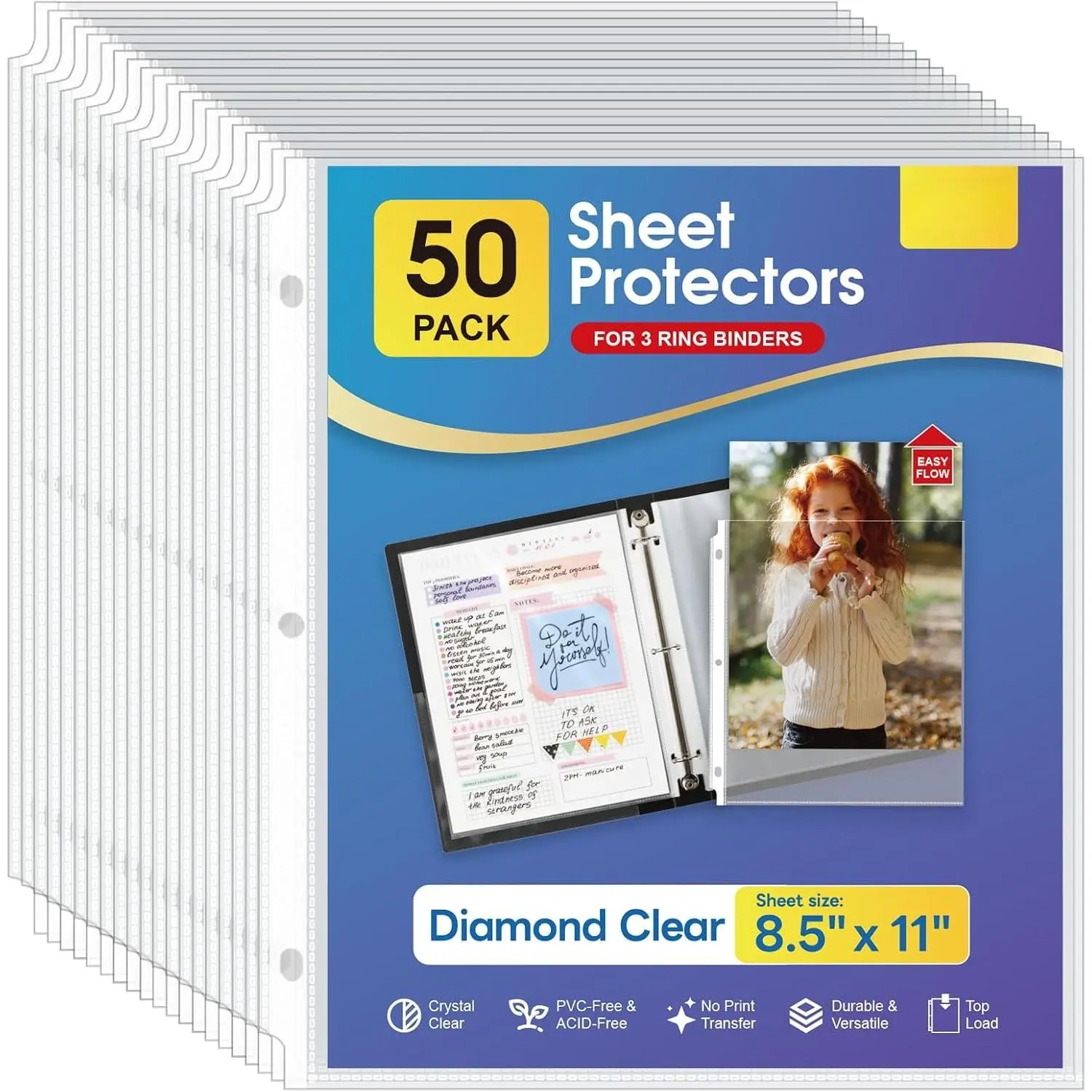 Sheet Protectors 8.5 x 11, Page Protectors for 3 Ring Binder, 50 Pack |  Clear, Top Loading, PVC-Free & Acid-Free Polypropylene, No Print Transfer, Protects Letter Size Documents