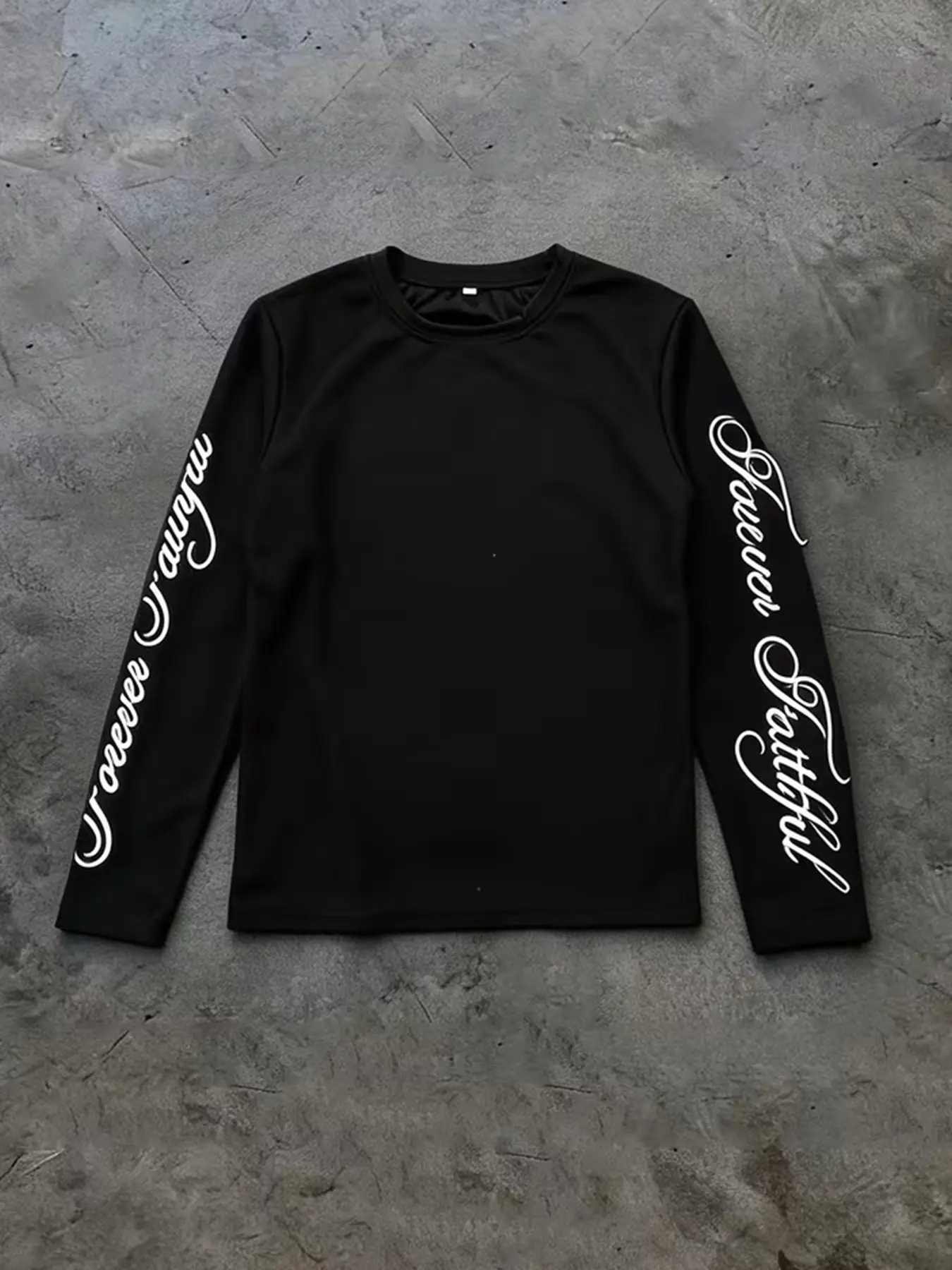 Men Crew Neck Long Sleeve T-Shirt Solid Black Plain Front Vintage, Graphic Tattoo Cursive Letter Print On Both Sleeves Soft Loose Fit Basic Layering Casual Top For Skate Urban Daily Street Commute Wear 2026 #westcoasttee #scriptsleeveshirt