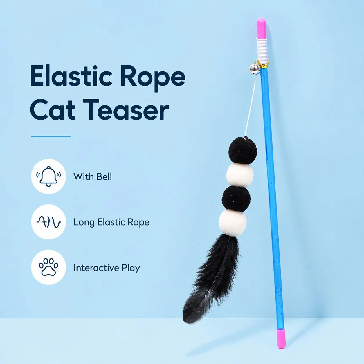 Interactive Elastic Cat Wand Toy with Star and Ball Pendants, Extended Stretch String Teaser Rod for Indoor Play